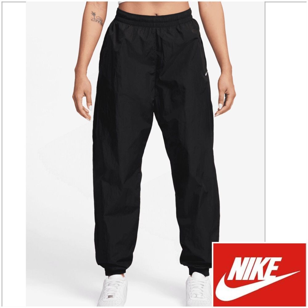 NEW! Nike Women's Mid Rise Oversize Woven Jogger Pants Size L Black FV7668-010